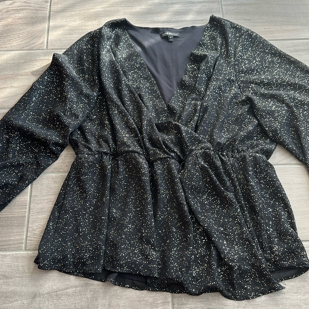 Lane Bryant black metallic fleck blouse